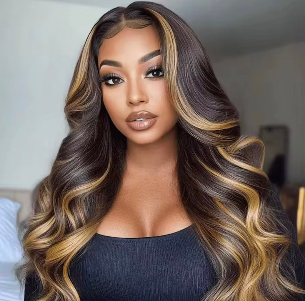 22” SDD Body wave , Dark brown with stunning blonde highlights 13/4 HD Lace pre plucked