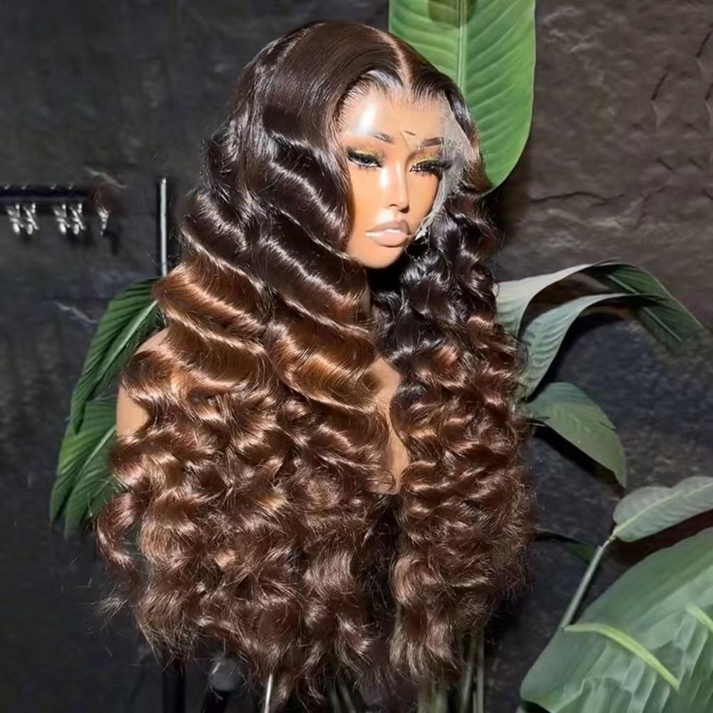 26” Loose deep wave , chocolate brown caramel highlights