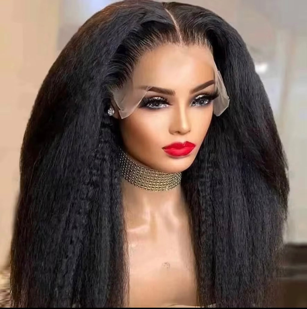 28”Kinky curl Black 13/4 HD Lace pre plucked