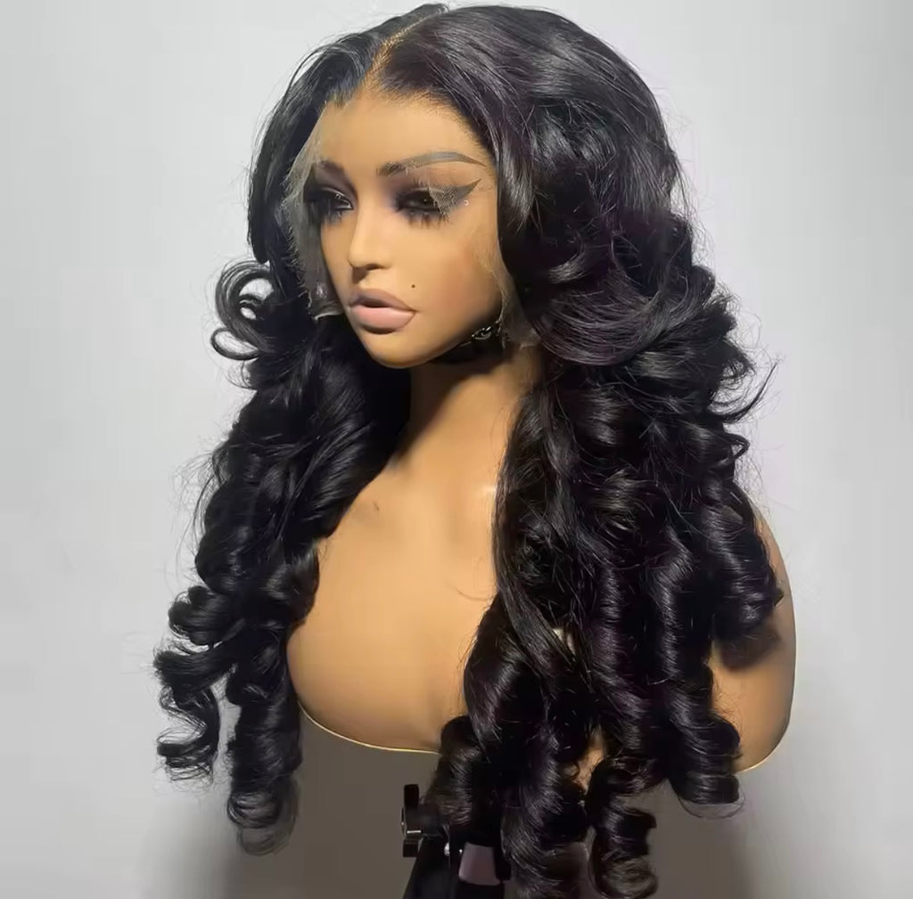 22” Black Bouncy curl 13/4 HD Lace pre plucked
