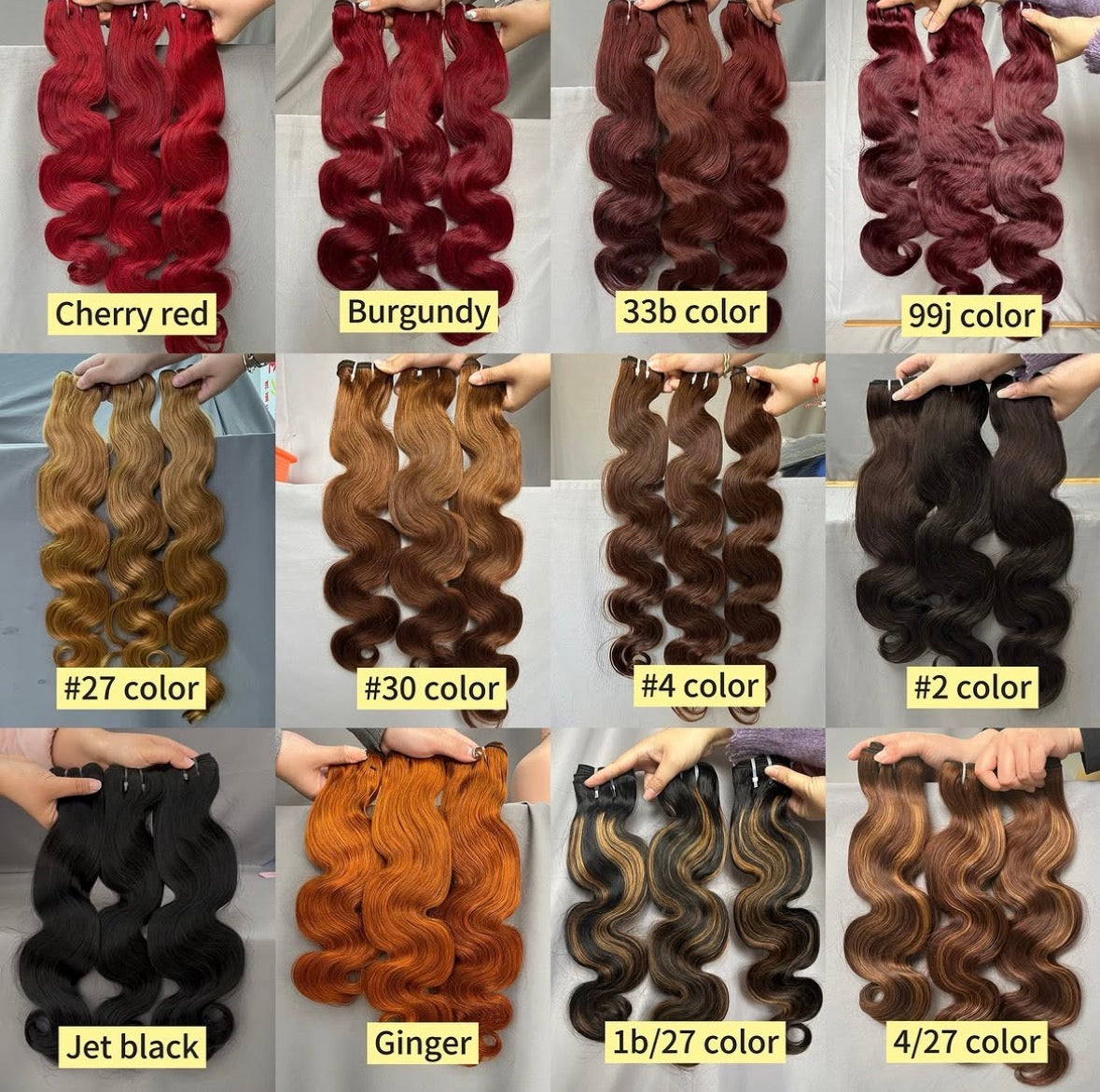 Raw Vietnamese hair bundles in multiple colours and textures